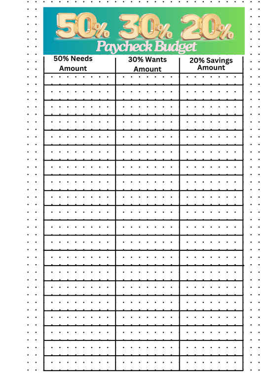 50/30/20 Paycheck Budget