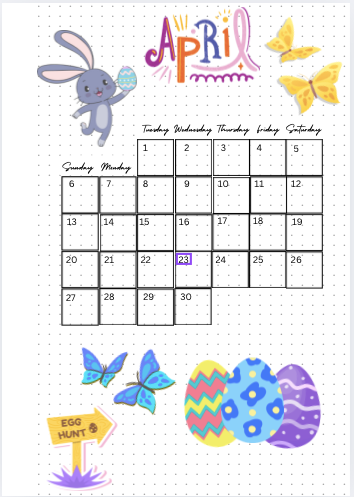 April Monthly Calendar