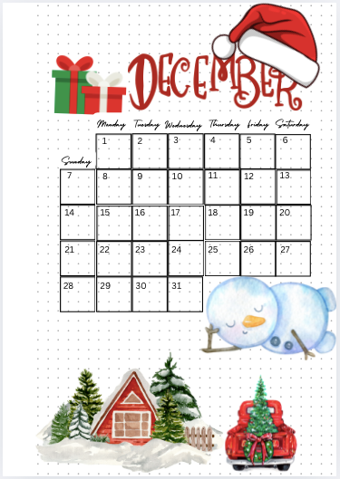 December Monthly Calendar