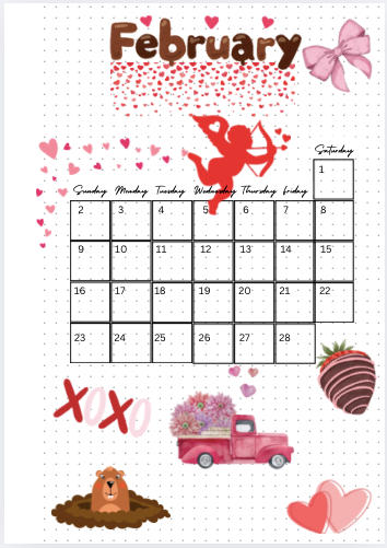 February Monthly Calendar