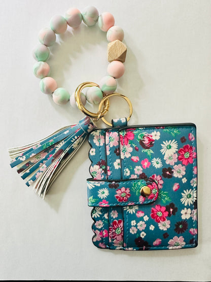 Beaded Wristlet Wallet Floral Colors