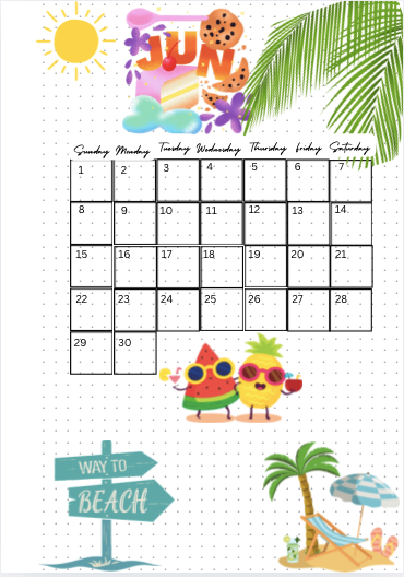 June Monthly Calendar