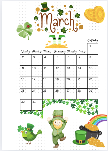 March Monthly Calendar