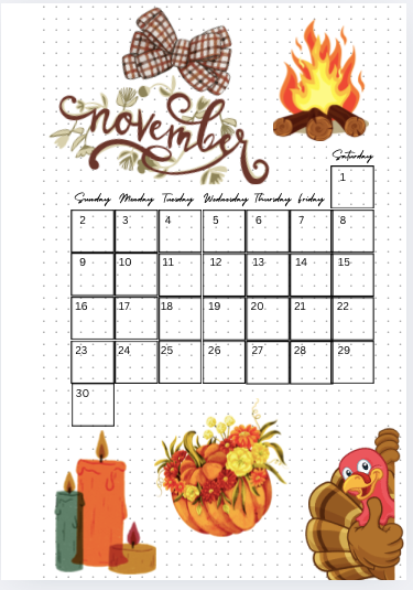 November Monthly Calendar