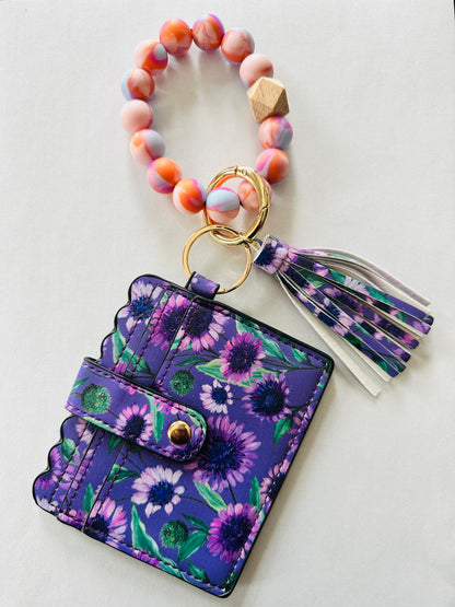 Beaded Wristlet Wallet Floral Colors